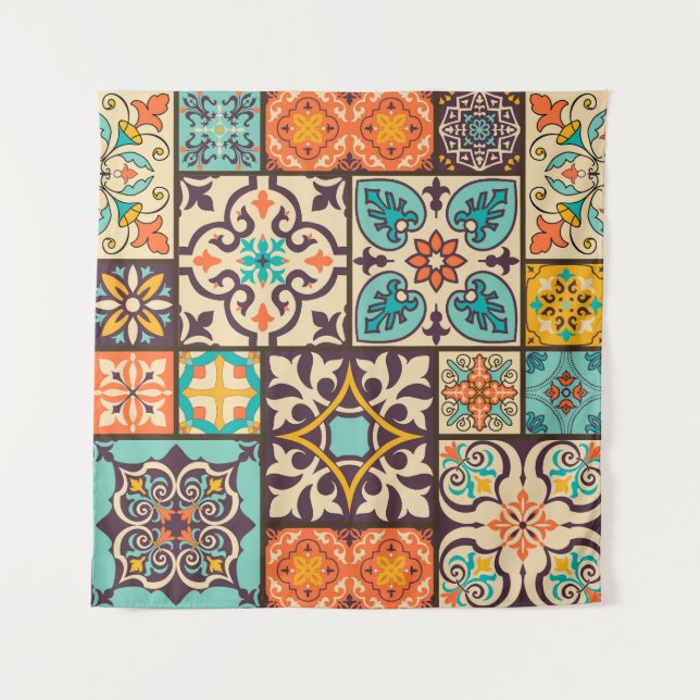 Farbige Patchwork-Islam-Motive-Tile Wandteppich (Vorderseite)