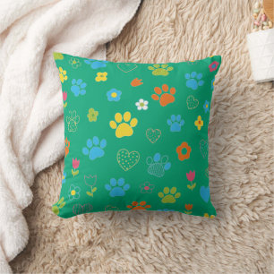 Farbige Paw Print-, Herz- und Blume-Muster Kissen