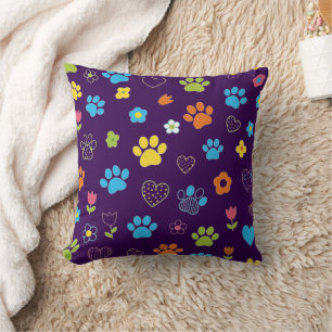 Farbige Paw Print-, Herz- und Blume-Muster Kissen