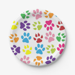 Farbige Paw Print Paper-Teller Pappteller