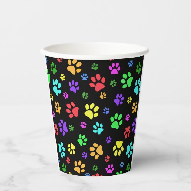 Farbige Paw Prints Design Paper Cup Pappbecher (Vorderseite)
