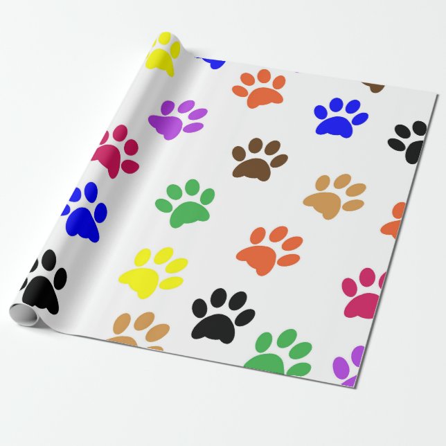 Farbige Paw-Prints Geschenkpapier (Ungerollt)