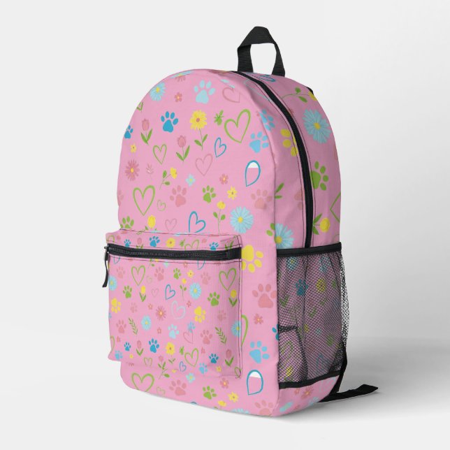 Farbige Paw Prints & Hearts Rucksack Niedlich (Rückseitige Ecke Rechts)