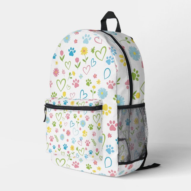 Farbige Paw Prints & Hearts Rucksack Niedlich (Rückseitige Ecke Rechts)