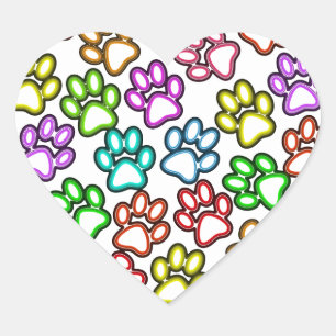 Farbige Paw Prints Herz-Aufkleber