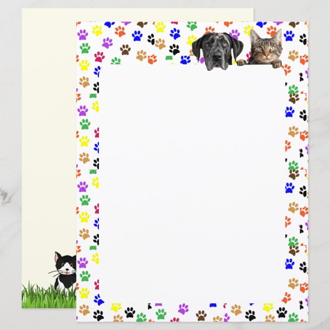 Farbige Paw-Prints mit Hund und Katze 8,5 x 11 (Vorne/Hinten)