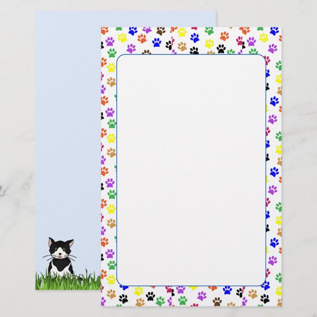 Farbige Paw-Prints mit Hunde- und Katzengeschirr Briefpapier (Vorne/Hinten)