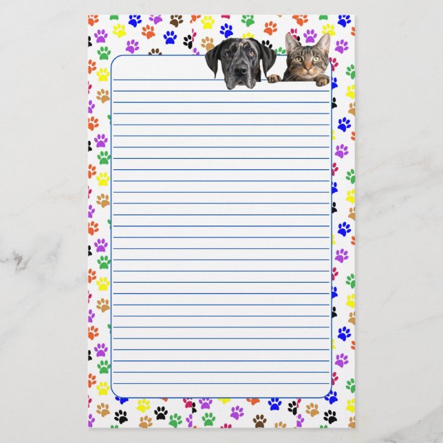 Farbige Paw-Prints mit Hunde- und Katzenverschluss Briefpapier (Vorderseite)