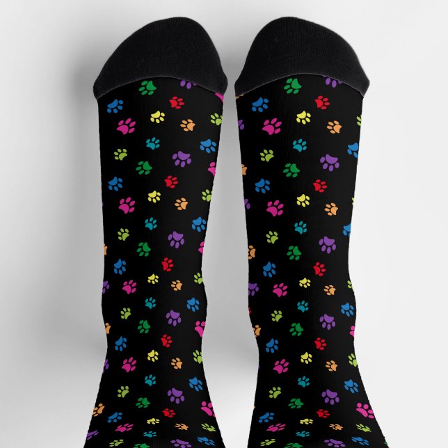 Farbige Paw Prints Muster schwarz Socken (Oben)