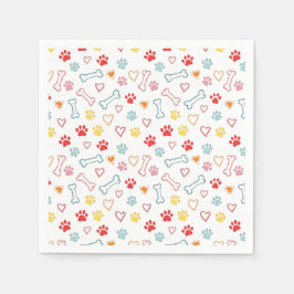 Farbige Paws, Herz und Knochen Doodle Papier Napki Serviette