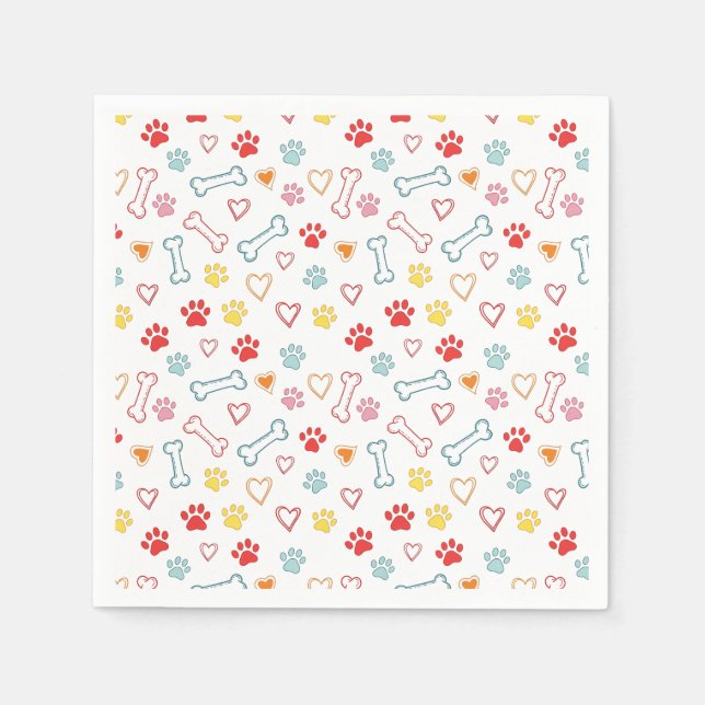 Farbige Paws, Herz und Knochen Doodle Papier Napki Serviette (Vorderseite)