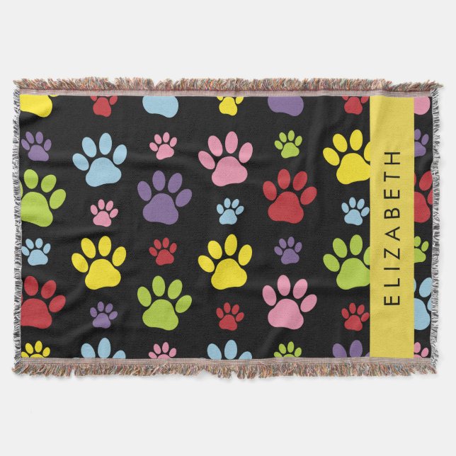 Farbige Paws, Muster, Hundepaws, Ihr Name Decke (Vorderseite)