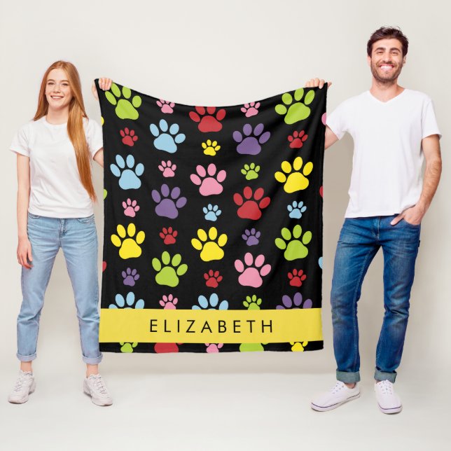 Farbige Paws, Muster, Hundepaws, Ihr Name Fleecedecke (Beispiel)