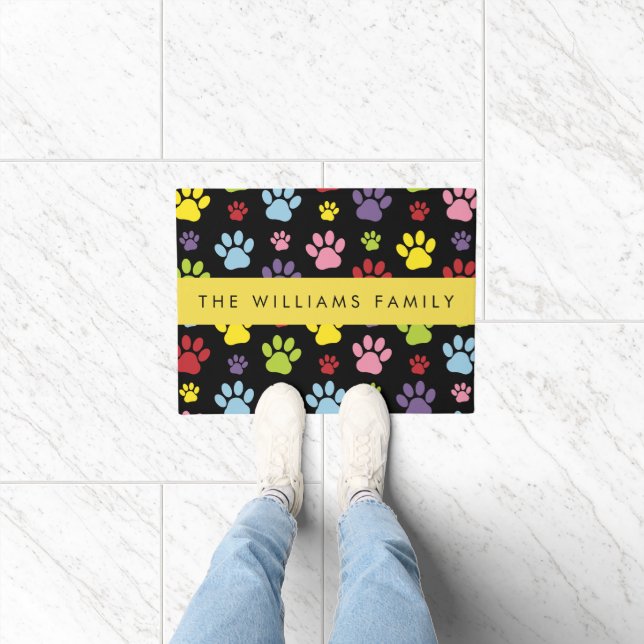 Farbige Paws, Muster, Hundepaws, Ihr Name Fußmatte (Indoor)