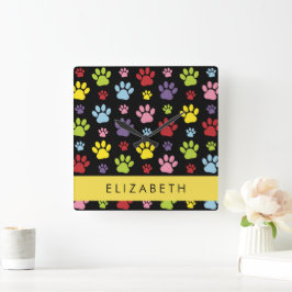 Farbige Paws, Muster, Hundepaws, Ihr Name Quadratische Wanduhr
