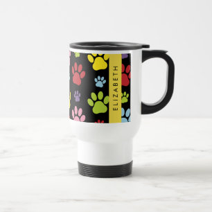 Farbige Paws, Muster, Hundepaws, Ihr Name Reisebecher