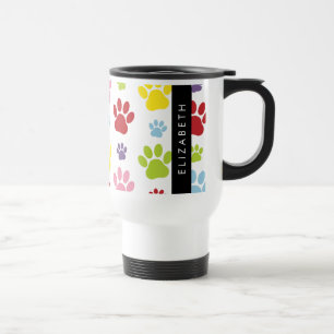 Farbige Paws, Muster, Hundepaws, Ihr Name Reisebecher