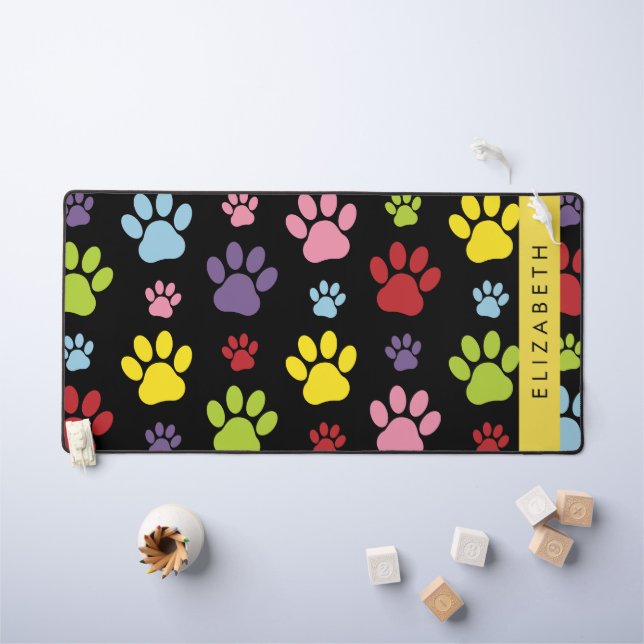Farbige Paws, Muster, Hundepaws, Ihr Name Schreibtischunterlage (Kindertisch)