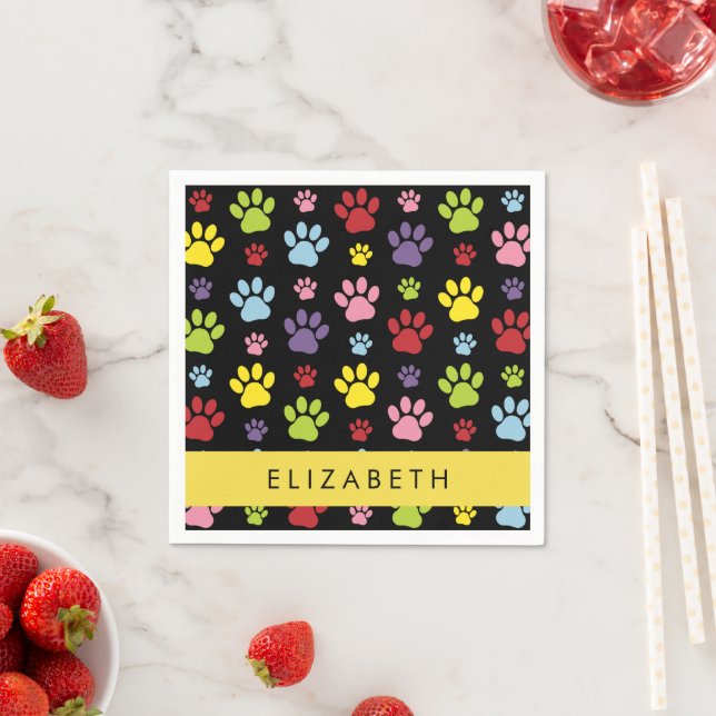Farbige Paws, Muster, Hundepaws, Ihr Name Serviette (Beispiel)