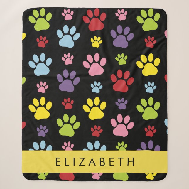 Farbige Paws, Muster, Hundepaws, Ihr Name Sherpadecke (Vorderseite)