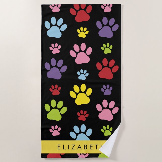 Farbige Paws, Muster, Hundepaws, Ihr Name Strandtuch (Vorderseite)