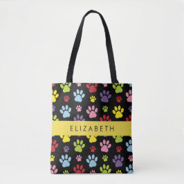 Farbige Paws, Muster, Hundepaws, Ihr Name Tasche