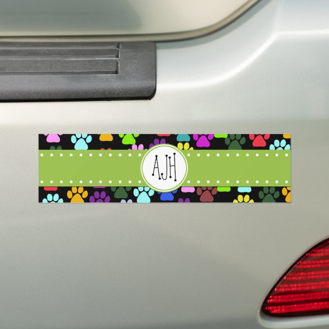 Farbige Paws, Muster, Hundepaws, Monogramm Autoaufkleber (Auf Auto)