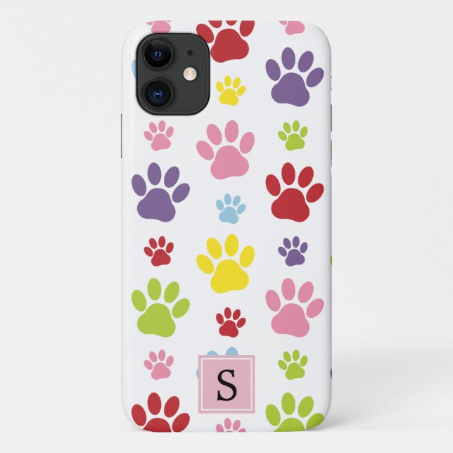 Farbige Paws, Muster, Hundepaws, Monogramm Case-Mate iPhone Hülle (Rückseite)