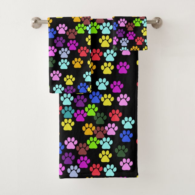 Farbige Paws, Muster, Hundeschlitten, Paw Prints Badhandtuch Set (Insitu)