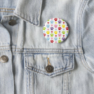 Farbige Paws, Muster, Hundeschlitten, Paw Prints Button