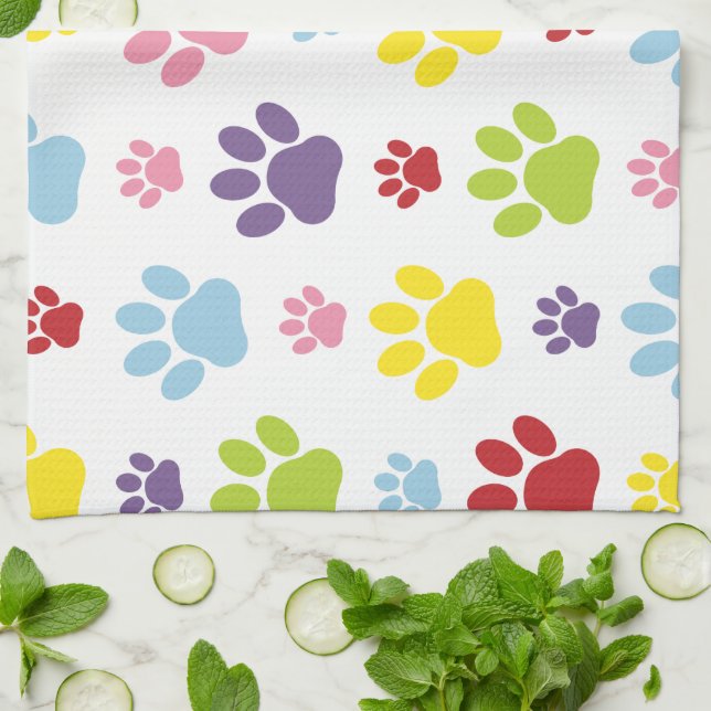 Farbige Paws, Muster, Hundeschlitten, Paw Prints Geschirrtuch (Gefaltet)