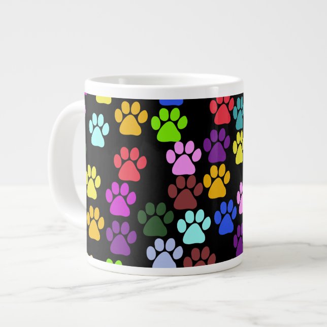 Farbige Paws, Muster, Hundeschlitten, Paw Prints Jumbo-Tasse (Vorderseite Links)