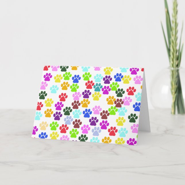 Farbige Paws, Muster, Hundeschlitten, Paw Prints Karte (Vorderseite)
