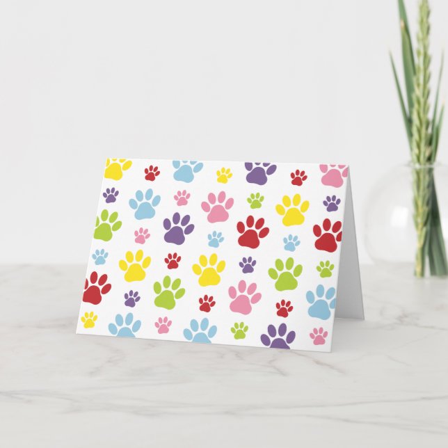 Farbige Paws, Muster, Hundeschlitten, Paw Prints Karte (Vorderseite)