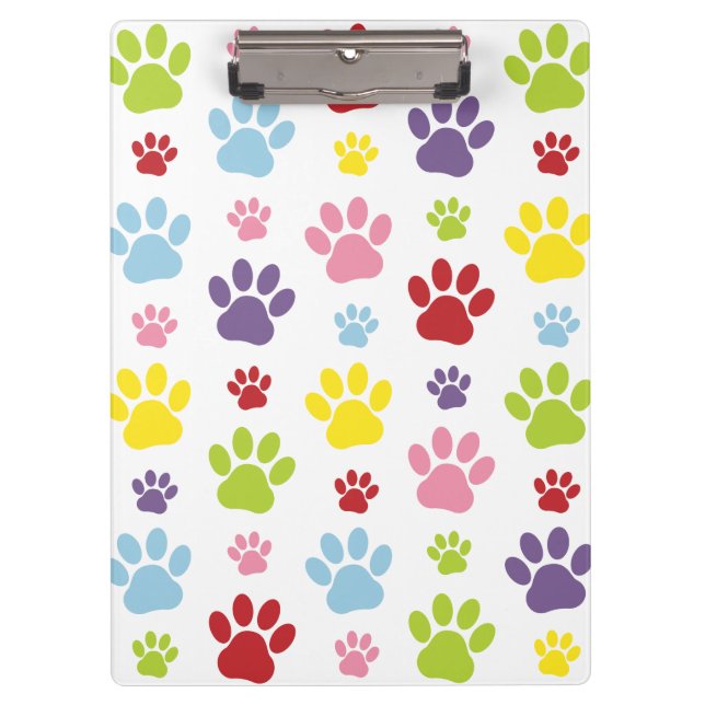 Farbige Paws, Muster, Hundeschlitten, Paw Prints Klemmbrett (Vorderseite)