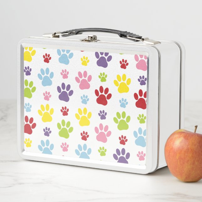Farbige Paws, Muster, Hundeschlitten, Paw Prints Metall Brotdose (Beispiel)