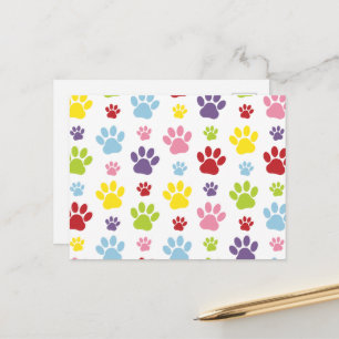 Farbige Paws, Muster, Hundeschlitten, Paw Prints Postkarte