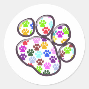 Farbige Paws, Muster, Hundeschlitten, Paw Prints Runder Aufkleber