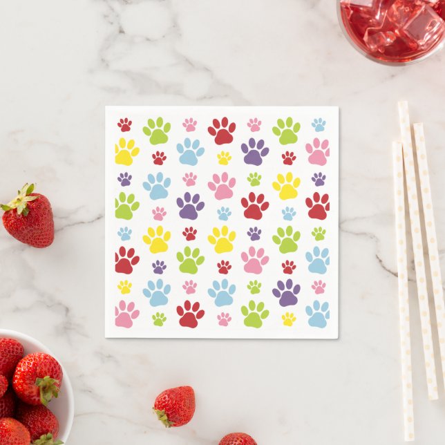Farbige Paws, Muster, Hundeschlitten, Paw Prints Serviette (Beispiel)