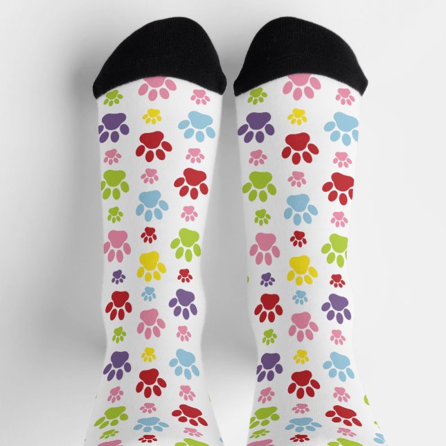 Farbige Paws, Muster, Hundeschlitten, Paw Prints Socken (Oben)