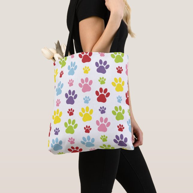 Farbige Paws, Muster, Hundeschlitten, Paw Prints Tasche (Von Nahem)