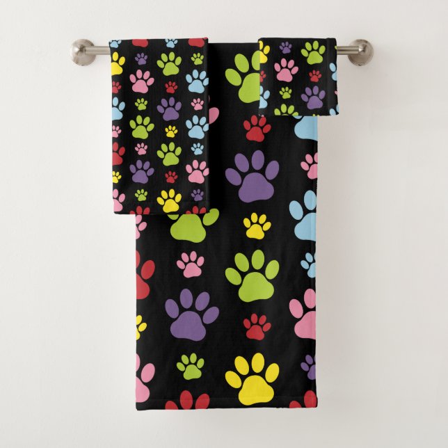 Farbige Paws, Muster, Paw Prints, Hundeschrauben Badhandtuch Set (Insitu)