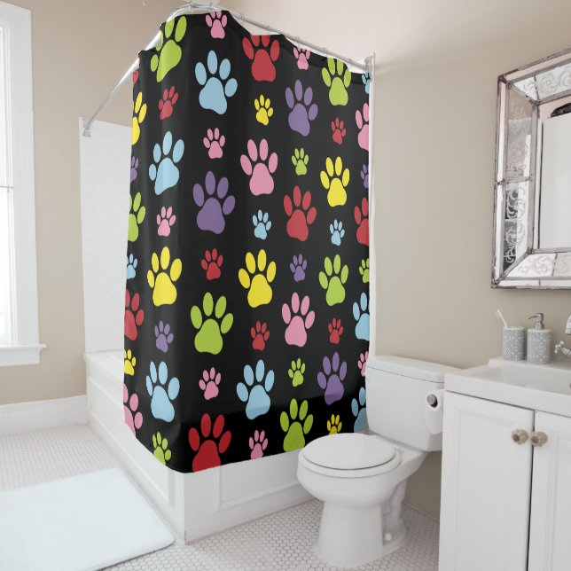 Farbige Paws, Muster, Paw Prints, Hundeschrauben Duschvorhang (Beispiel)
