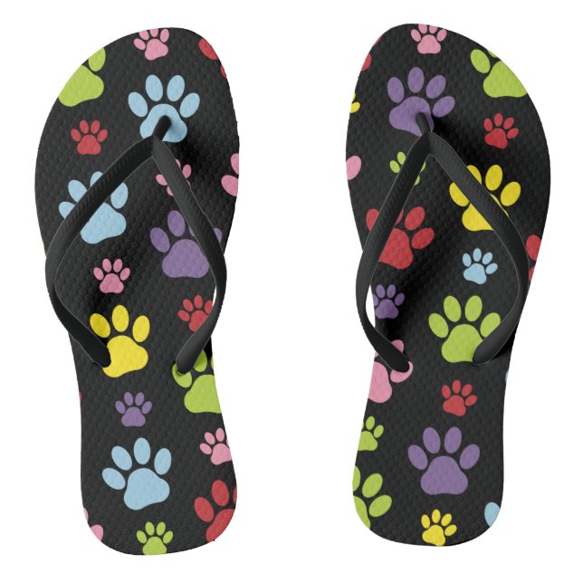 Farbige Paws, Muster, Paw Prints, Hundeschrauben Flip Flops (Fußbett)