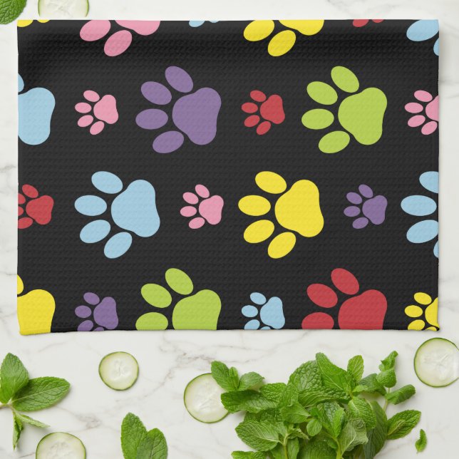Farbige Paws, Muster, Paw Prints, Hundeschrauben Geschirrtuch (Gefaltet)