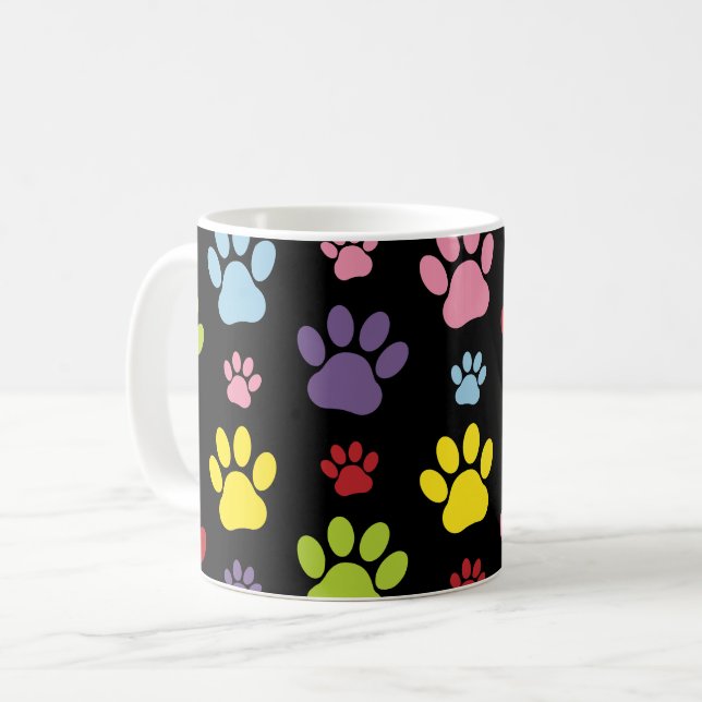 Farbige Paws, Muster, Paw Prints, Hundeschrauben Kaffeetasse (Vorderseite Links)