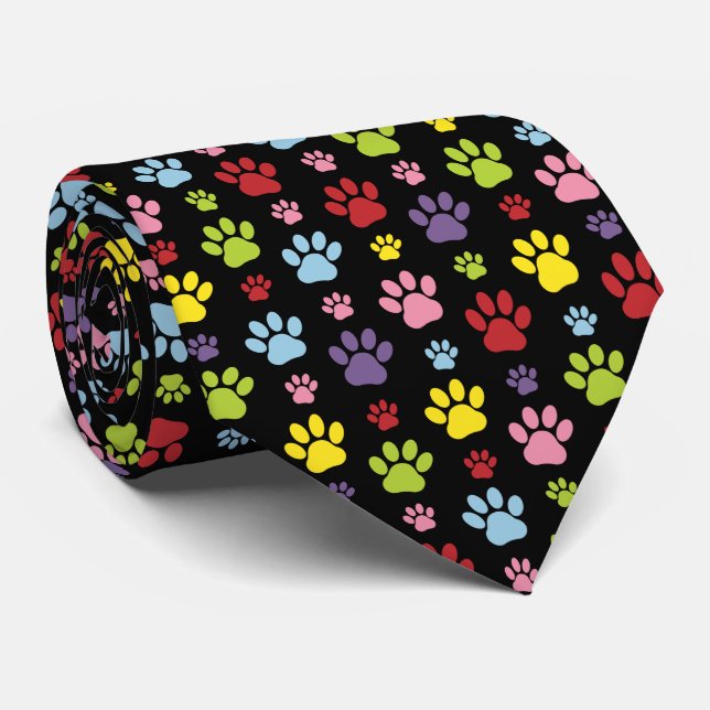 Farbige Paws, Muster, Paw Prints, Hundeschrauben Krawatte (Gerollt)