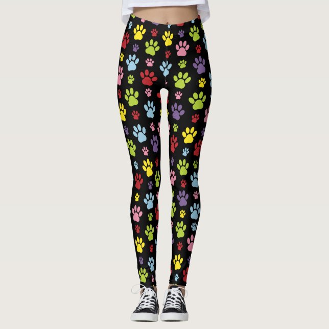Farbige Paws, Muster, Paw Prints, Hundeschrauben Leggings (Vorderseite)