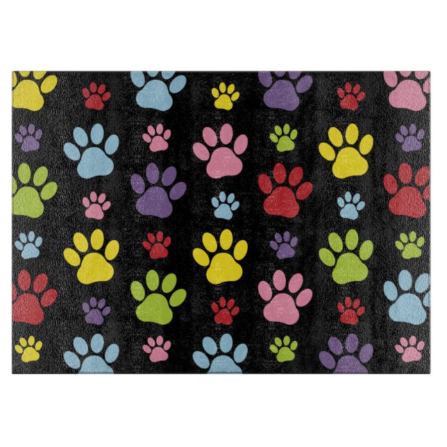 Farbige Paws, Muster, Paw Prints, Hundeschrauben Schneidebrett (Vorderseite)