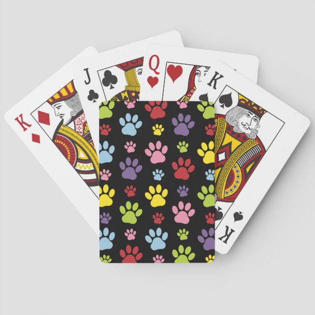 Farbige Paws, Muster, Paw Prints, Hundeschrauben Spielkarten (Rückseite)